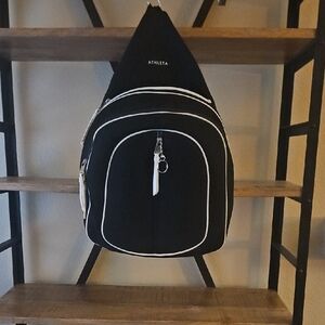 Athleta Black Sling Belt Bag with White Trim
